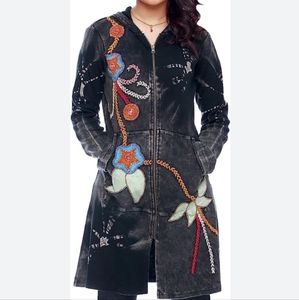 Rising International zip up sweatshirt with embroidery on it. Sz XL